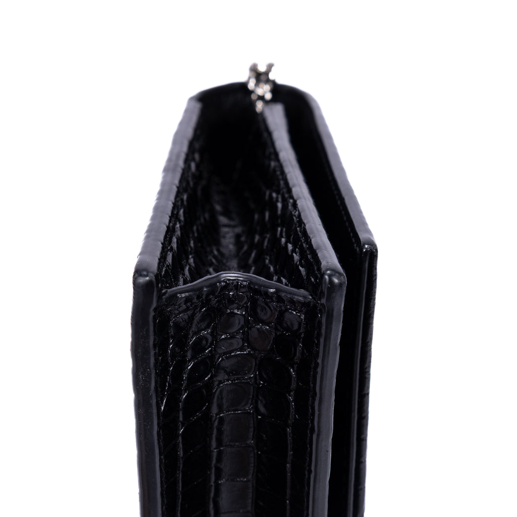 Shoulder Bag Kate Tassel Black Croc Embossed Leather