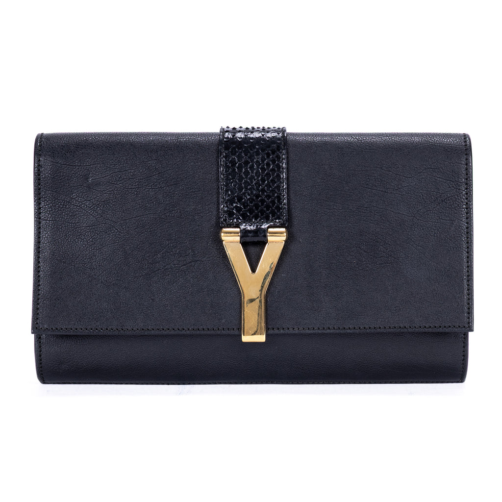 Clutch Y Ligne Clutch Piel Lisa Negra/Piel de Pitón