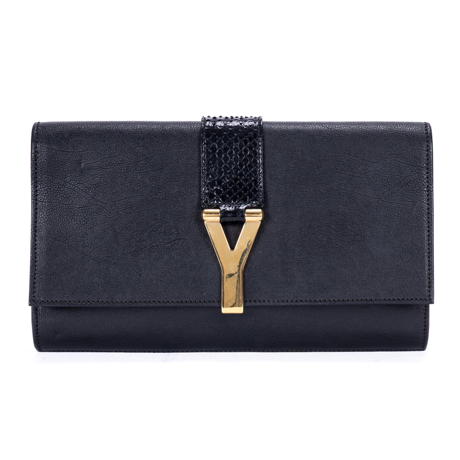 Clutch Y Ligne Clutch Black Smooth Calfskin Leather/Python Leather