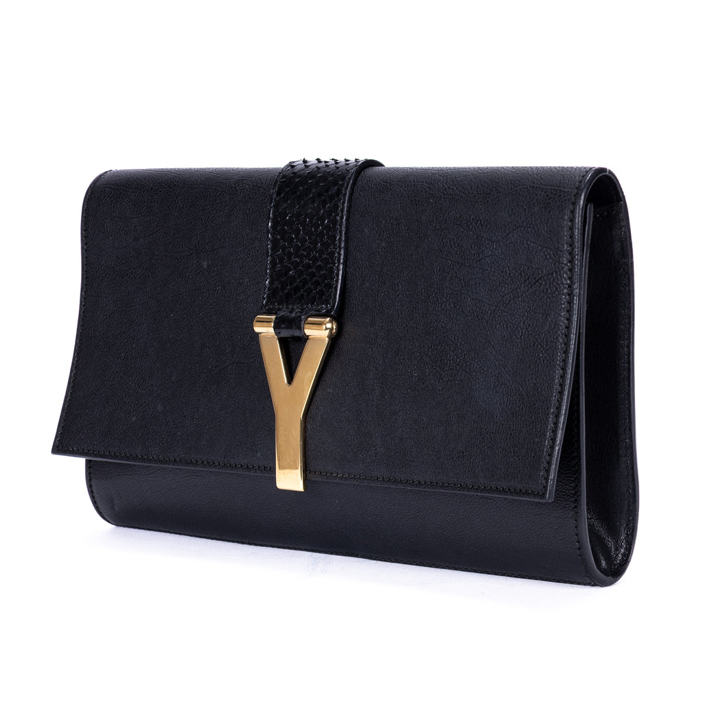 Clutch Y Ligne Clutch Piel Lisa Negra/Piel de Pitón