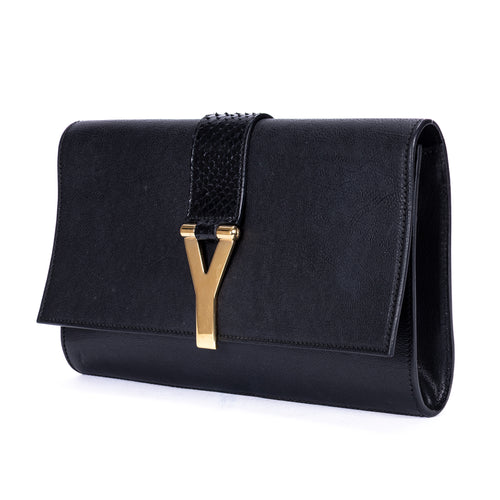 Clutch Y Ligne Clutch Piel Lisa Negra/Piel de Pitón