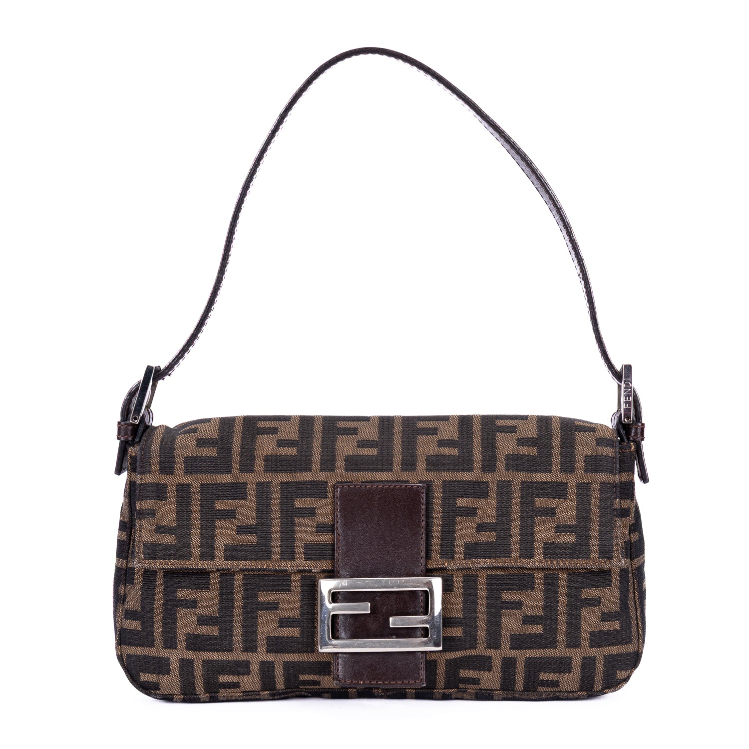 Shoulder Bag Small Fold Over Baguette Small Black Zucca Canvas
