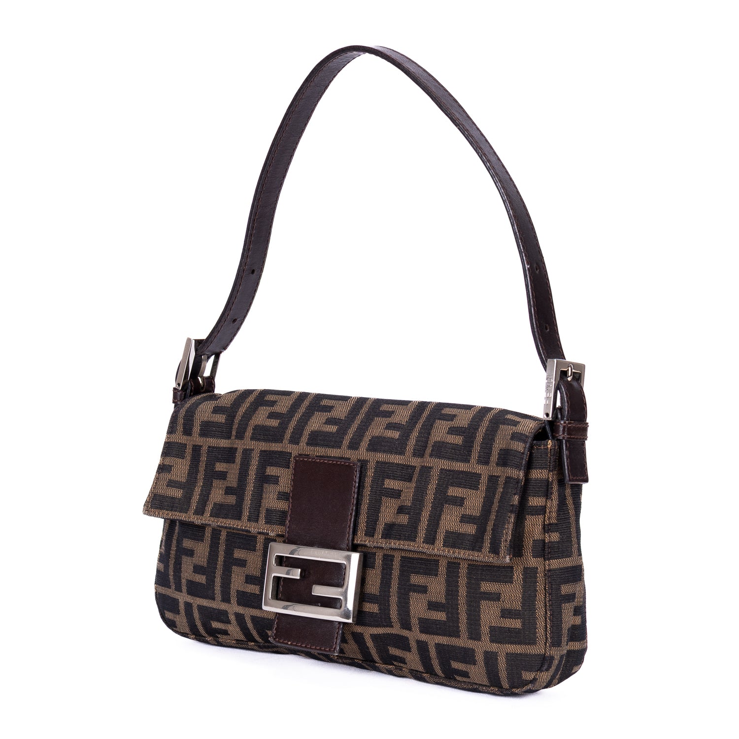 Shoulder Bag Small Fold Over Baguette Small Black Zucca Canvas