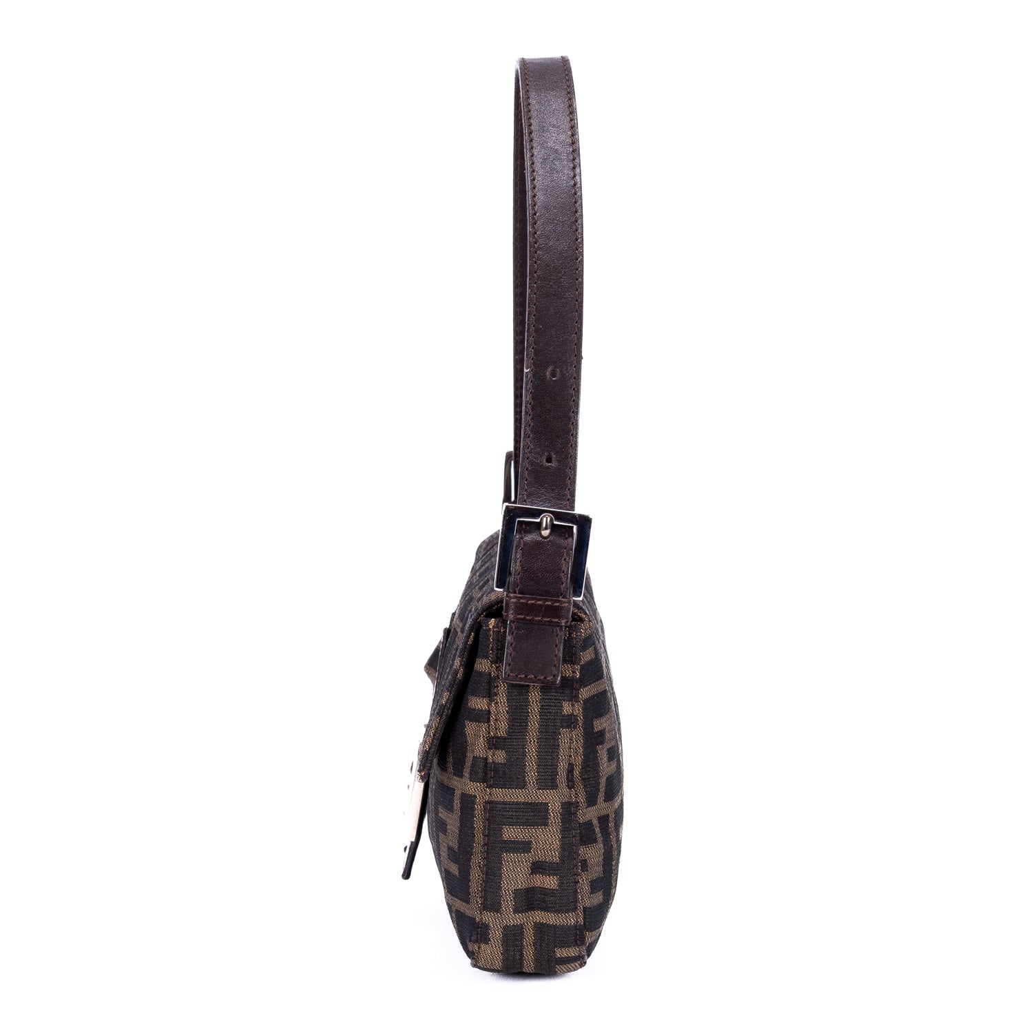 Shoulder Bag Small Fold Over Baguette Small Black Zucca Canvas