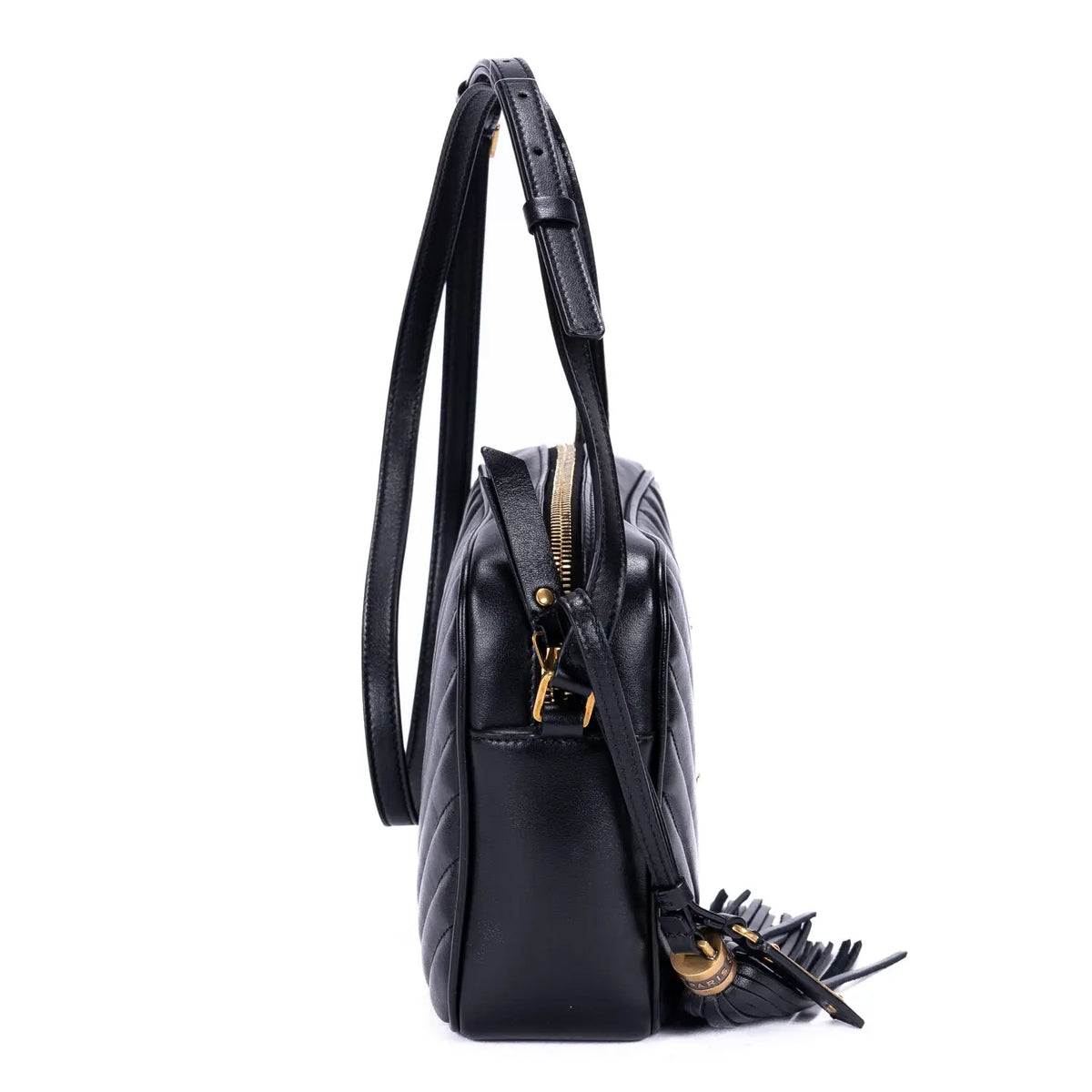 Bolso de hombro Lou Camera Bag de cuero chevron acolchado negro