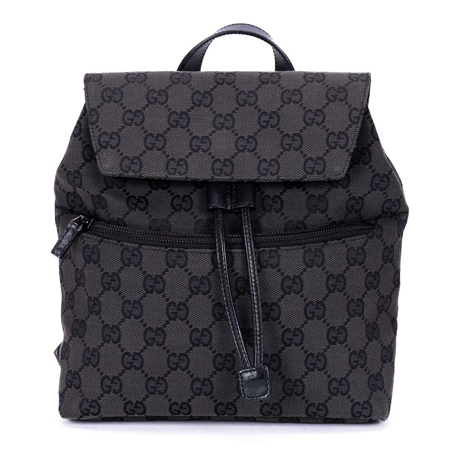 Backpack Front Zip Pocket Flap Backpack Small Black Monogram Canvas