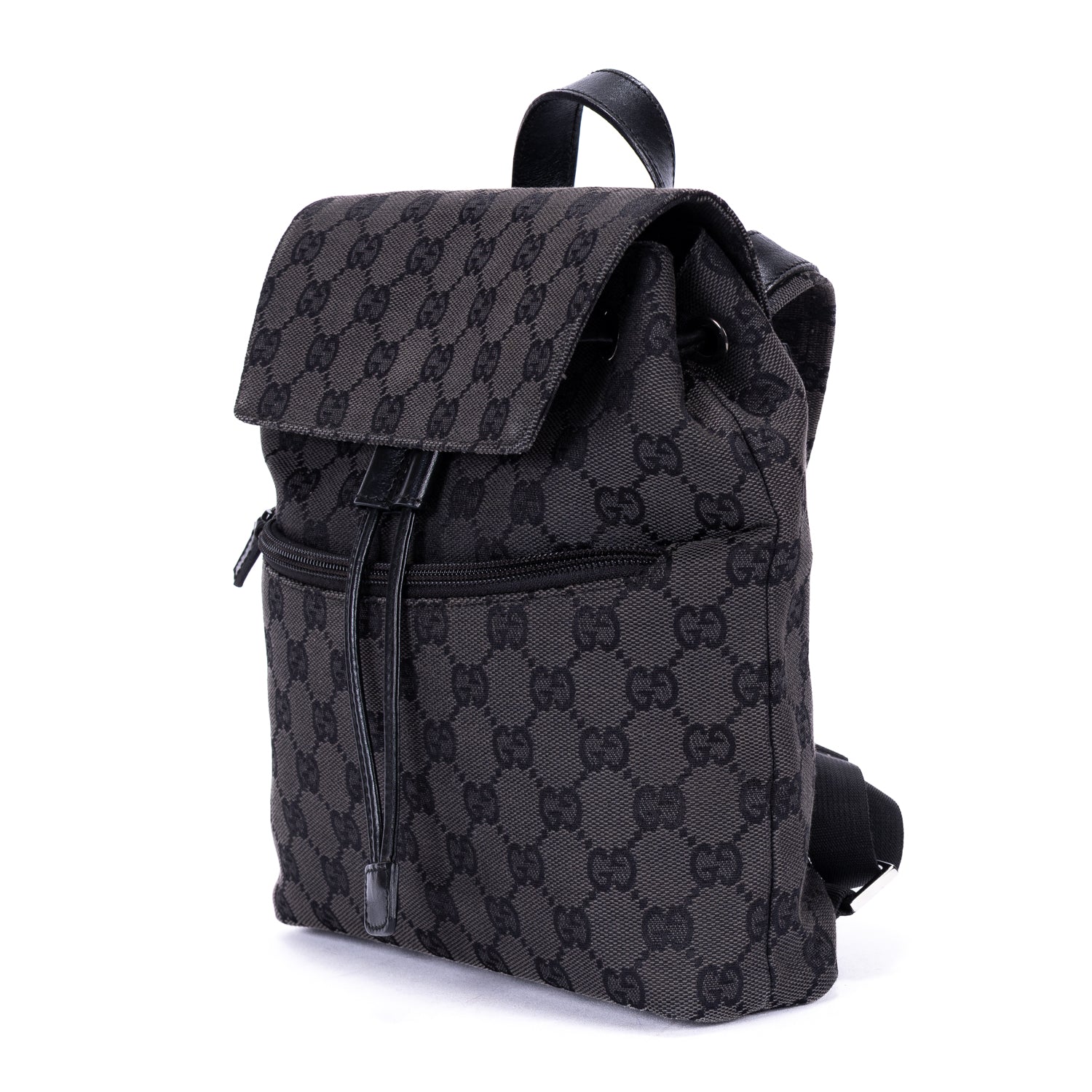 Backpack Front Zip Pocket Flap Backpack Small Black Monogram Canvas
