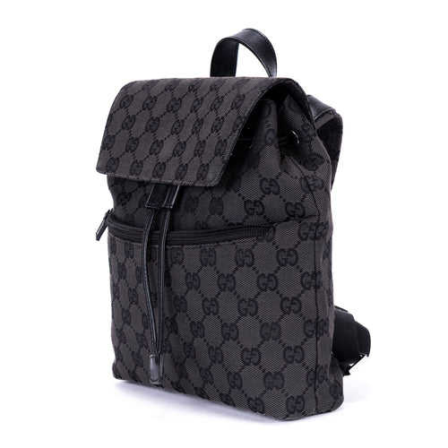 Backpack Front Zip Pocket Flap Backpack Small Black Monogram Canvas