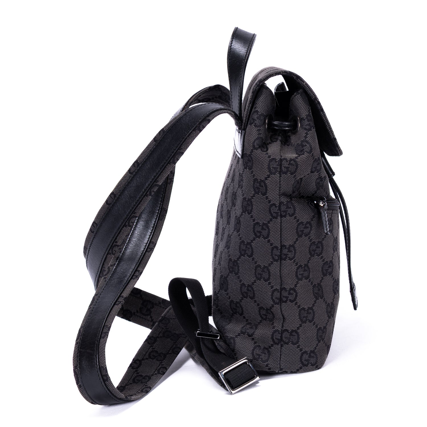 Backpack Front Zip Pocket Flap Backpack Small Black Monogram Canvas