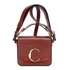 Bolso de Hombro Mini C Bandolera Mini de Piel de Becerro Lisa Marrón