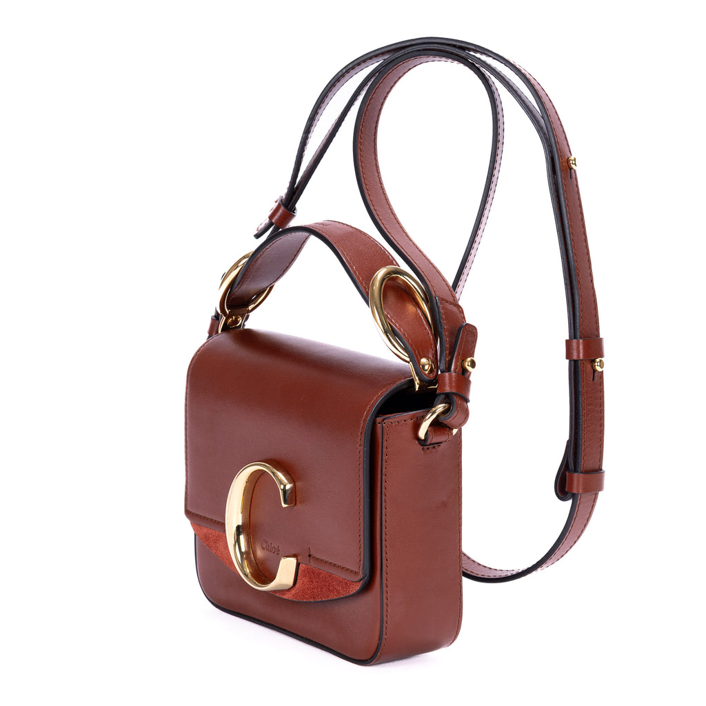Bolso de Hombro Mini C Bandolera Mini de Piel de Becerro Lisa Marrón