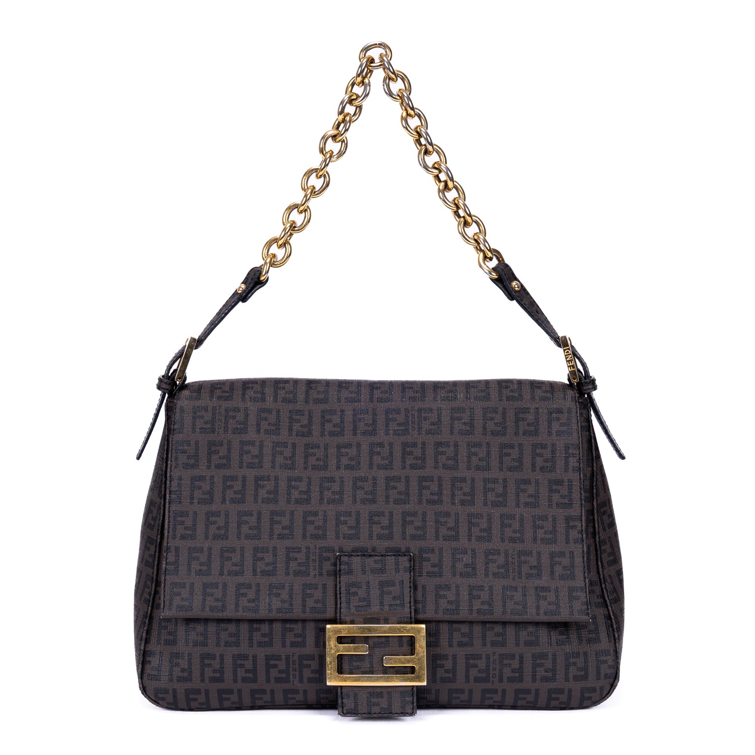 Handbag Mamma Baguette Black Zucca Coated Canvas