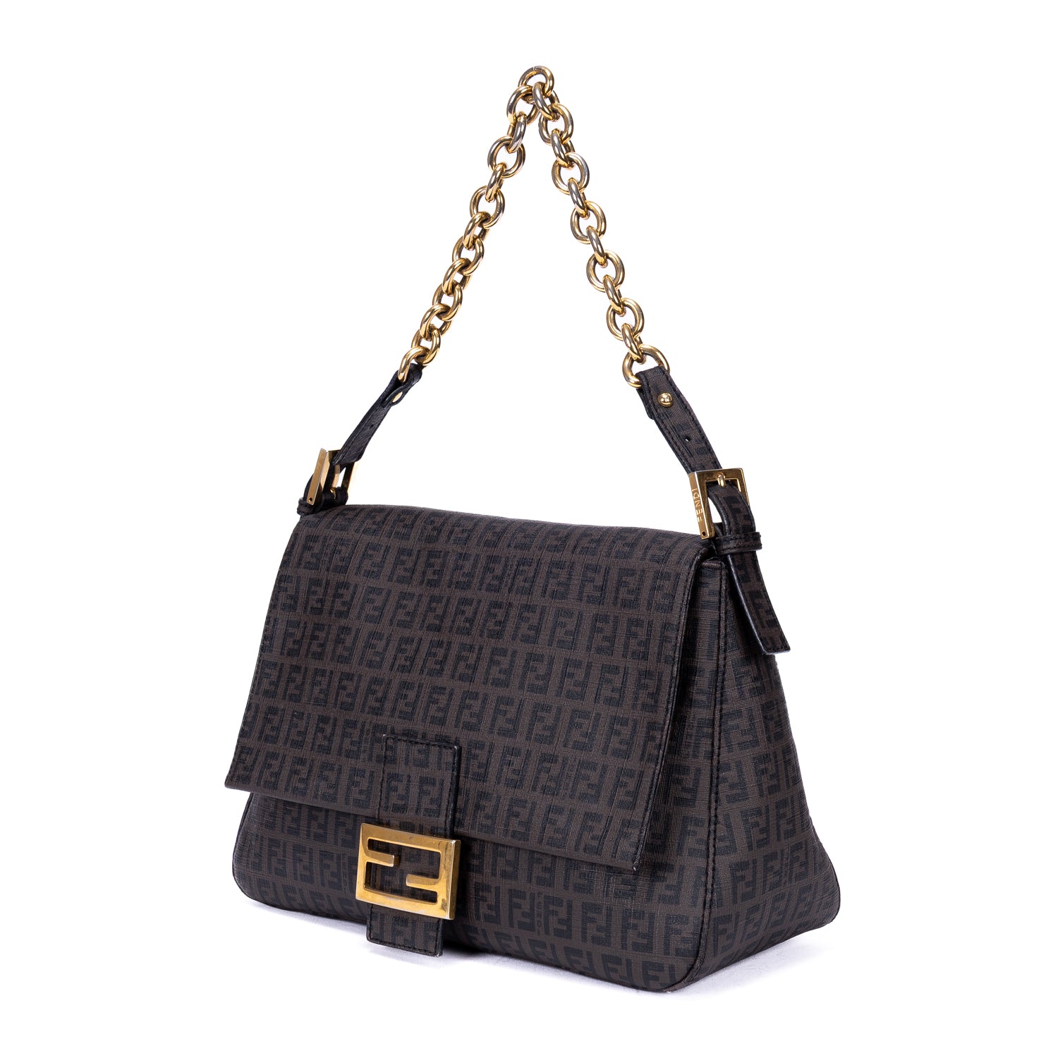 Handbag Mamma Baguette Black Zucca Coated Canvas