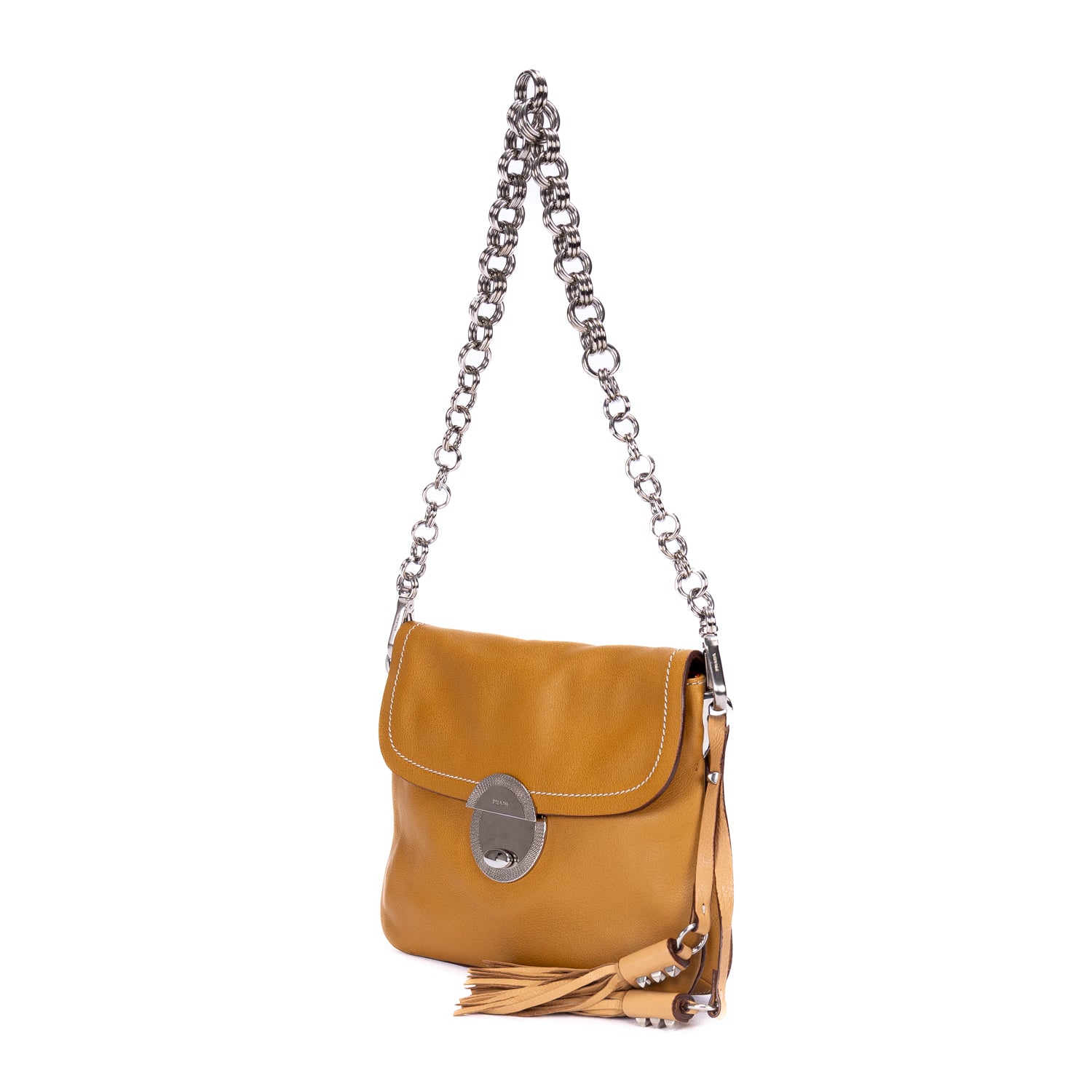 Shoulder Bag Tassel Flap Chain Bag Beige Vitello Daino Leather