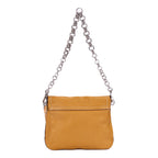 Sac bandoulière à rabat avec pompon et chaîne en cuir Vitello Daino beige