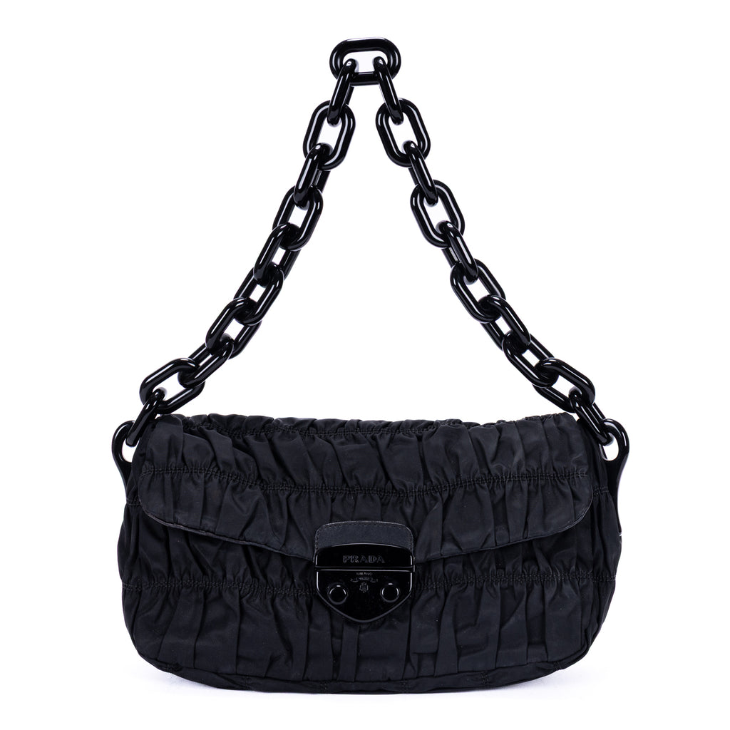 Sac bandoulière Tessuto Gaufre Chain Bag toile de nylon noire