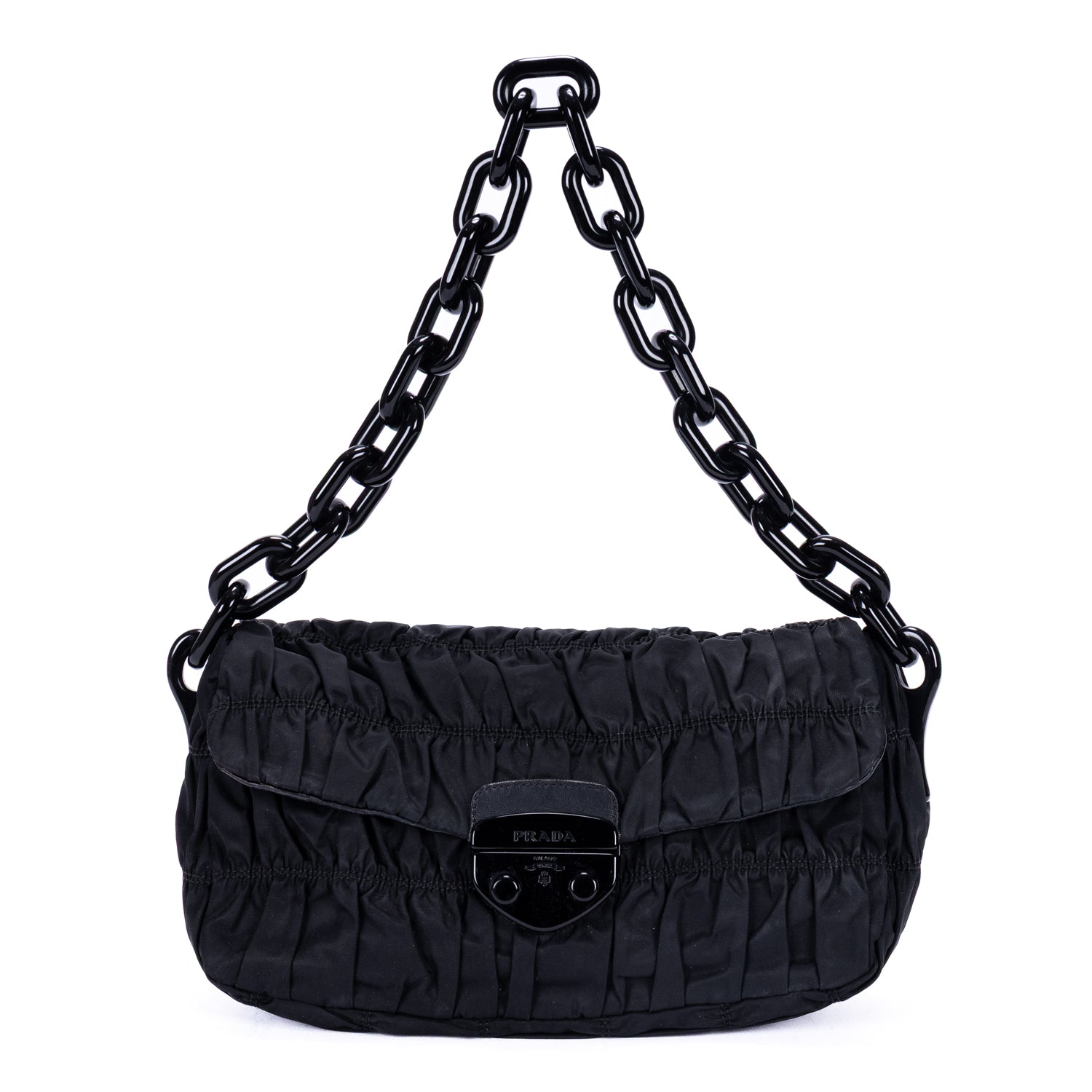 Shoulder Bag Tessuto Gaufre Chain Bag Black Nylon Canvas
