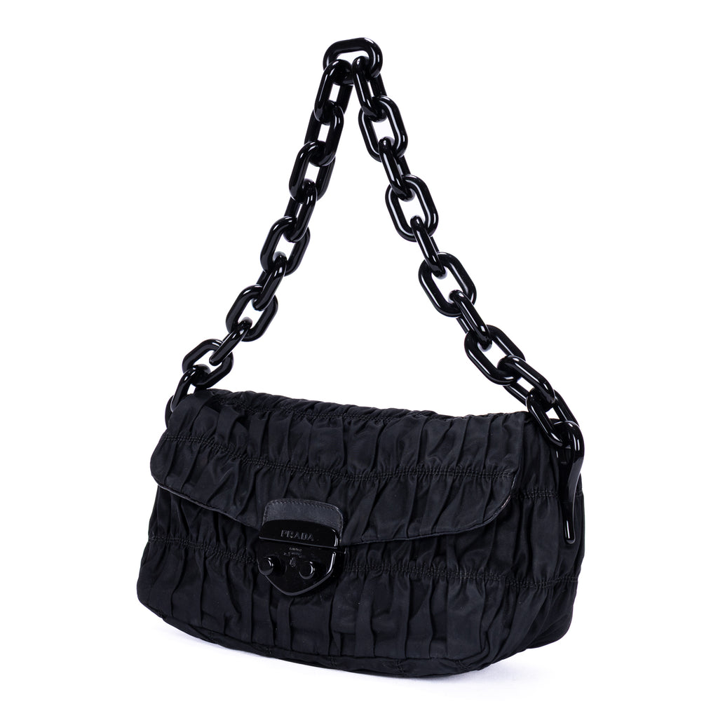 Sac bandoulière Tessuto Gaufre Chain Bag toile de nylon noire