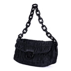 Sac bandoulière Tessuto Gaufre Chain Bag toile de nylon noire