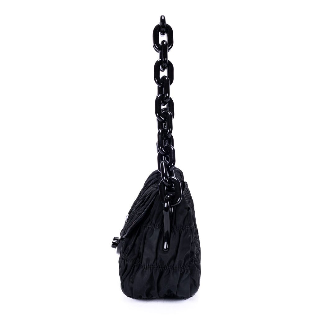Sac bandoulière Tessuto Gaufre Chain Bag toile de nylon noire