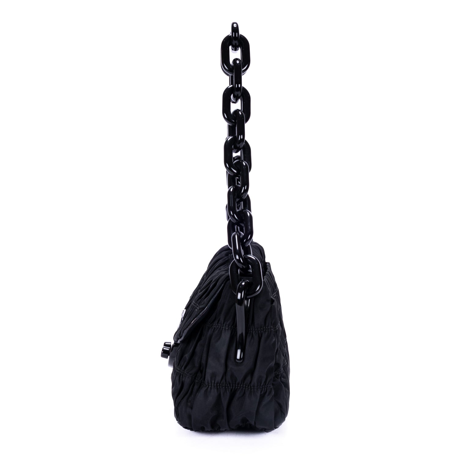 Shoulder Bag Tessuto Gaufre Chain Bag Black Nylon Canvas