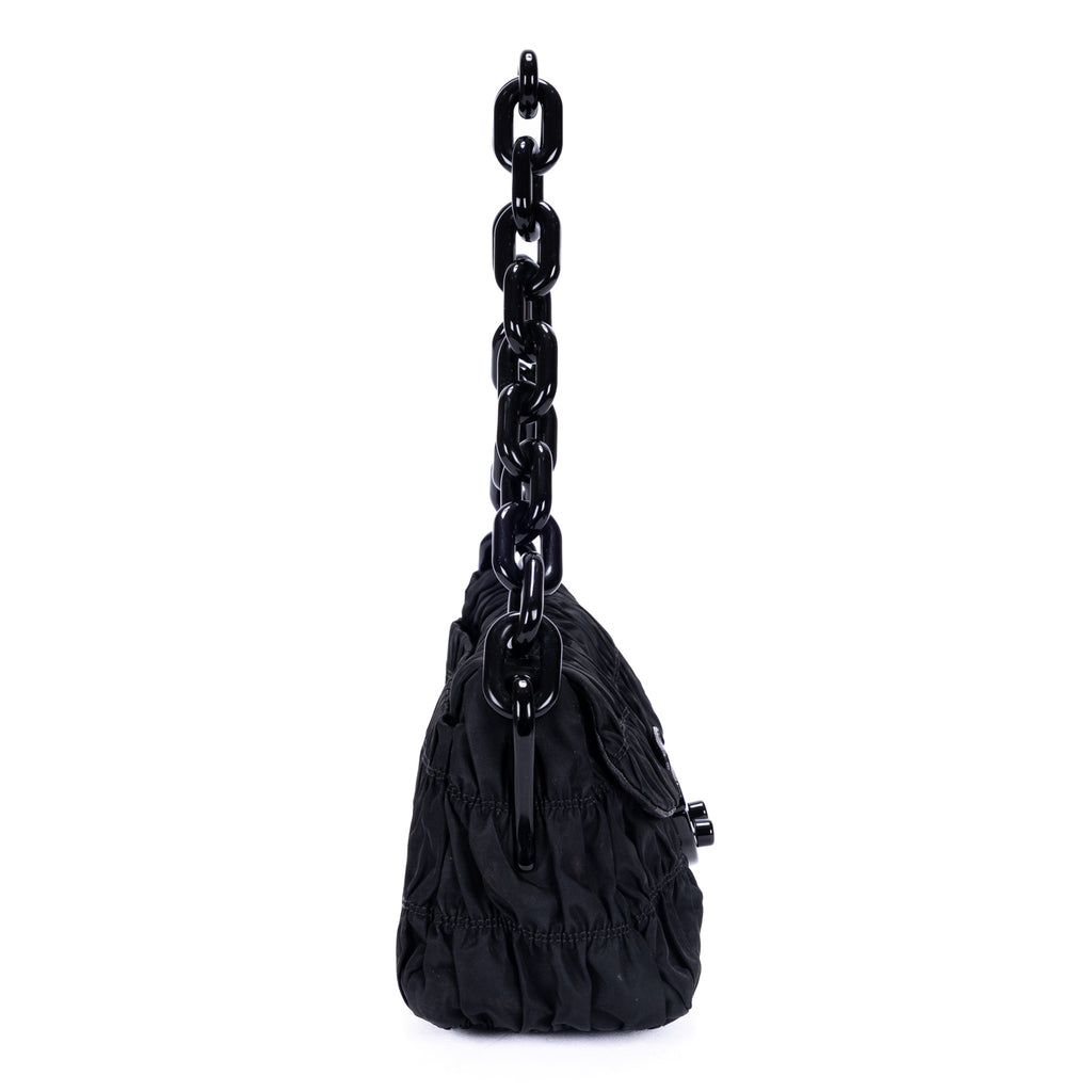 Sac bandoulière Tessuto Gaufre Chain Bag toile de nylon noire