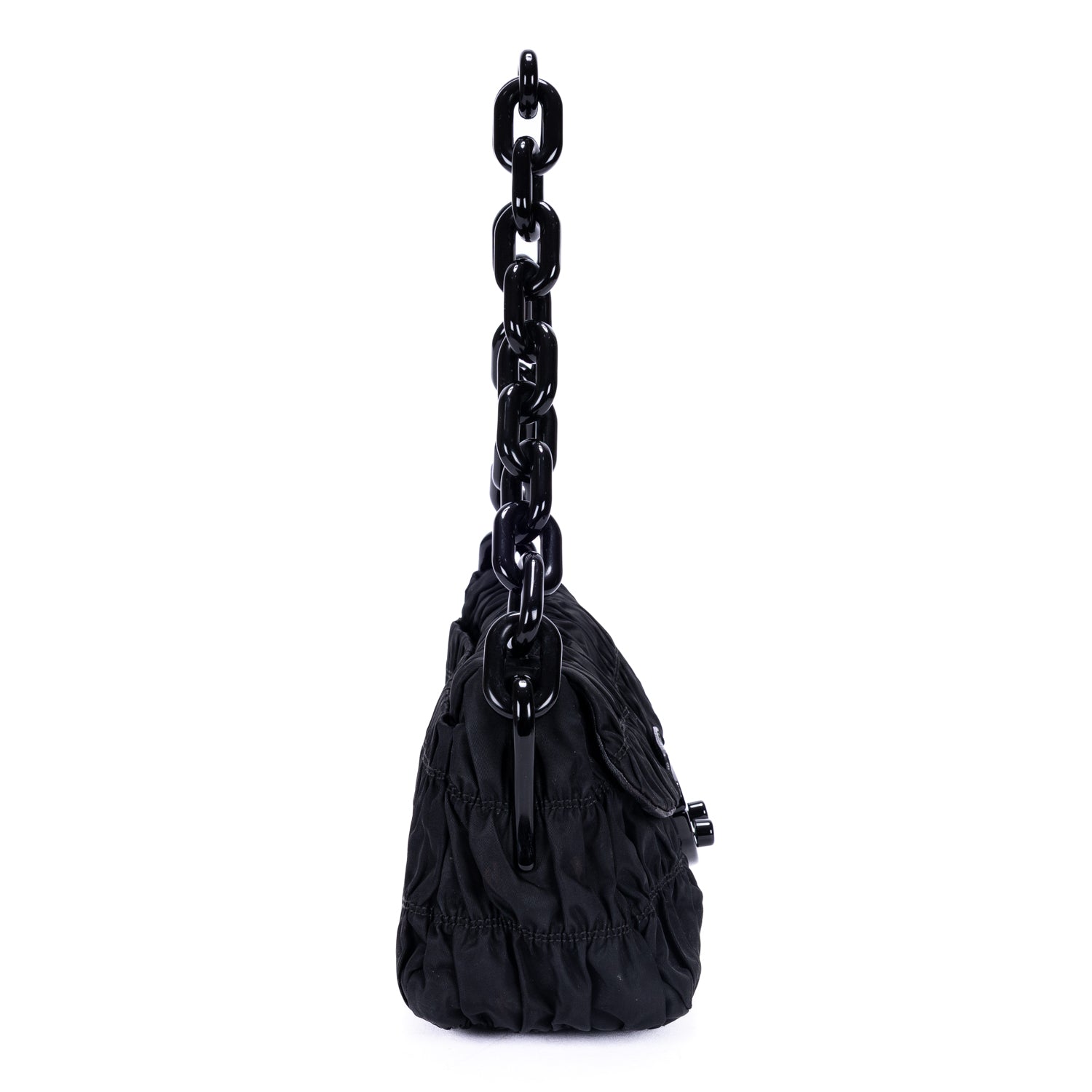Shoulder Bag Tessuto Gaufre Chain Bag Black Nylon Canvas
