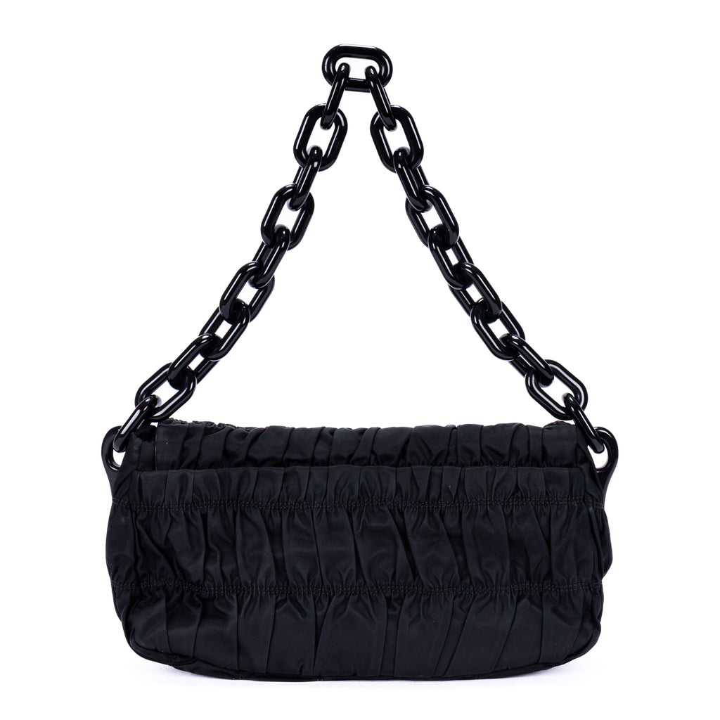 Sac bandoulière Tessuto Gaufre Chain Bag toile de nylon noire
