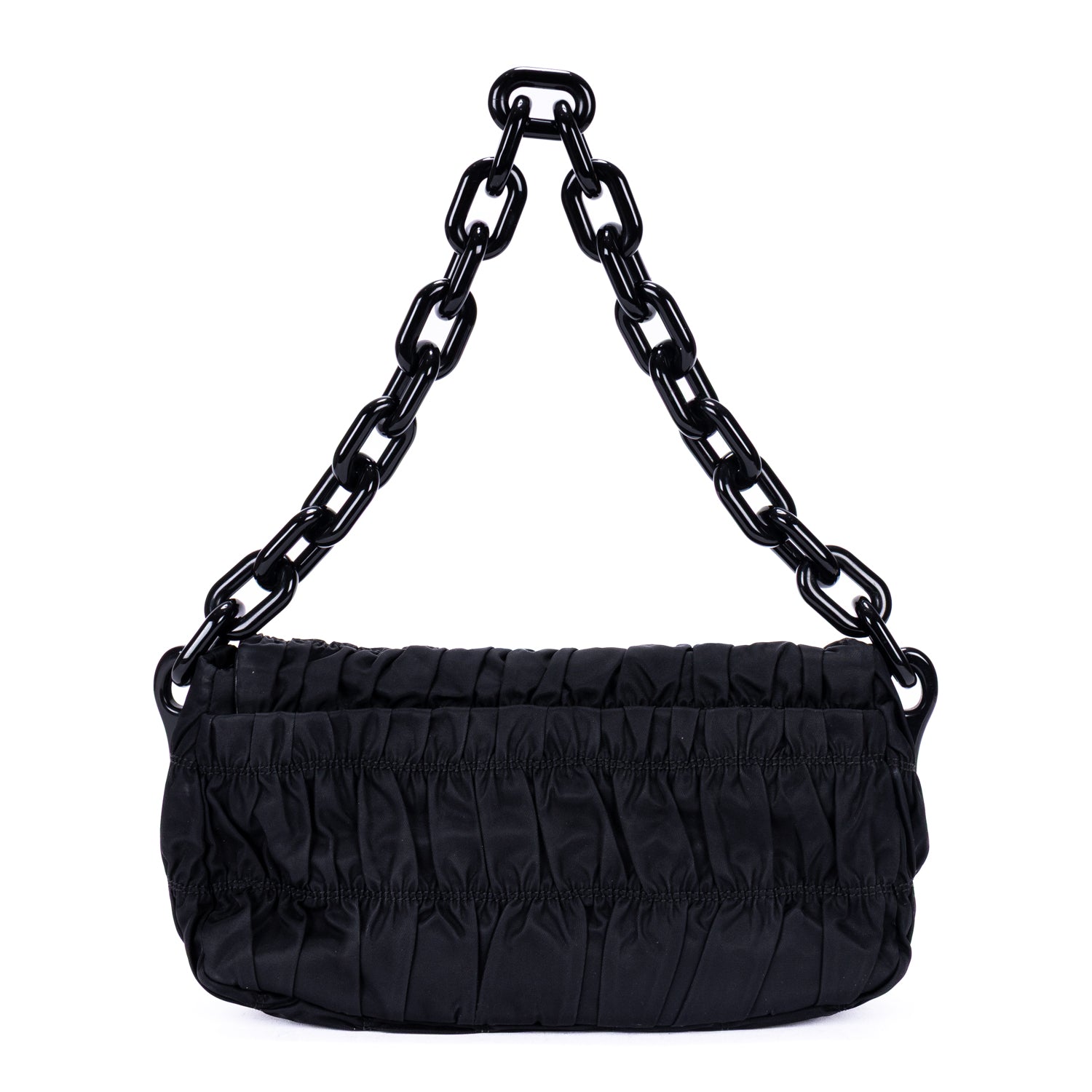 Shoulder Bag Tessuto Gaufre Chain Bag Black Nylon Canvas