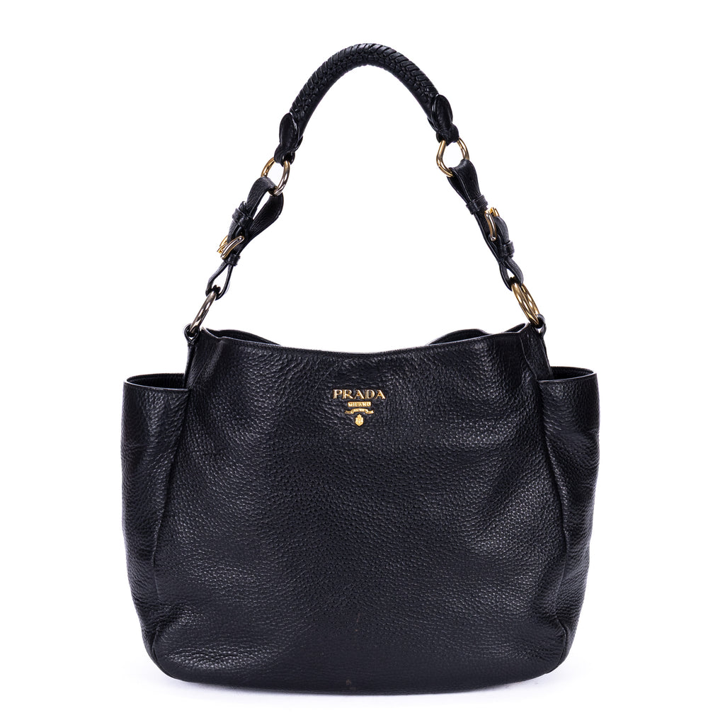 Sac d'Épaule Pochette Latérale Cabas Cuir Vitello Daino Noir