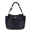 Sac d'Épaule Pochette Latérale Cabas Cuir Vitello Daino Noir