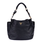 Sac d'Épaule Pochette Latérale Cabas Cuir Vitello Daino Noir