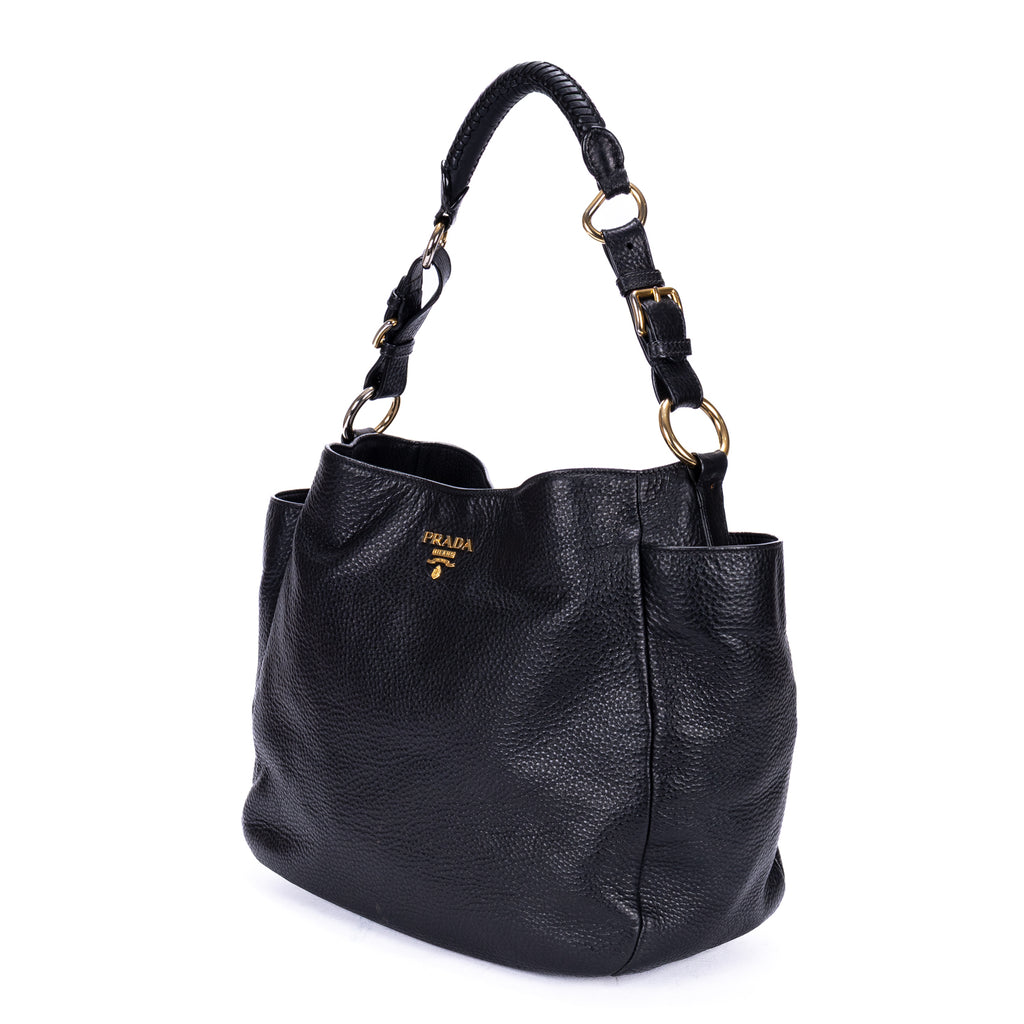 Sac d'Épaule Pochette Latérale Cabas Cuir Vitello Daino Noir