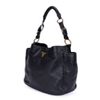 Sac d'Épaule Pochette Latérale Cabas Cuir Vitello Daino Noir