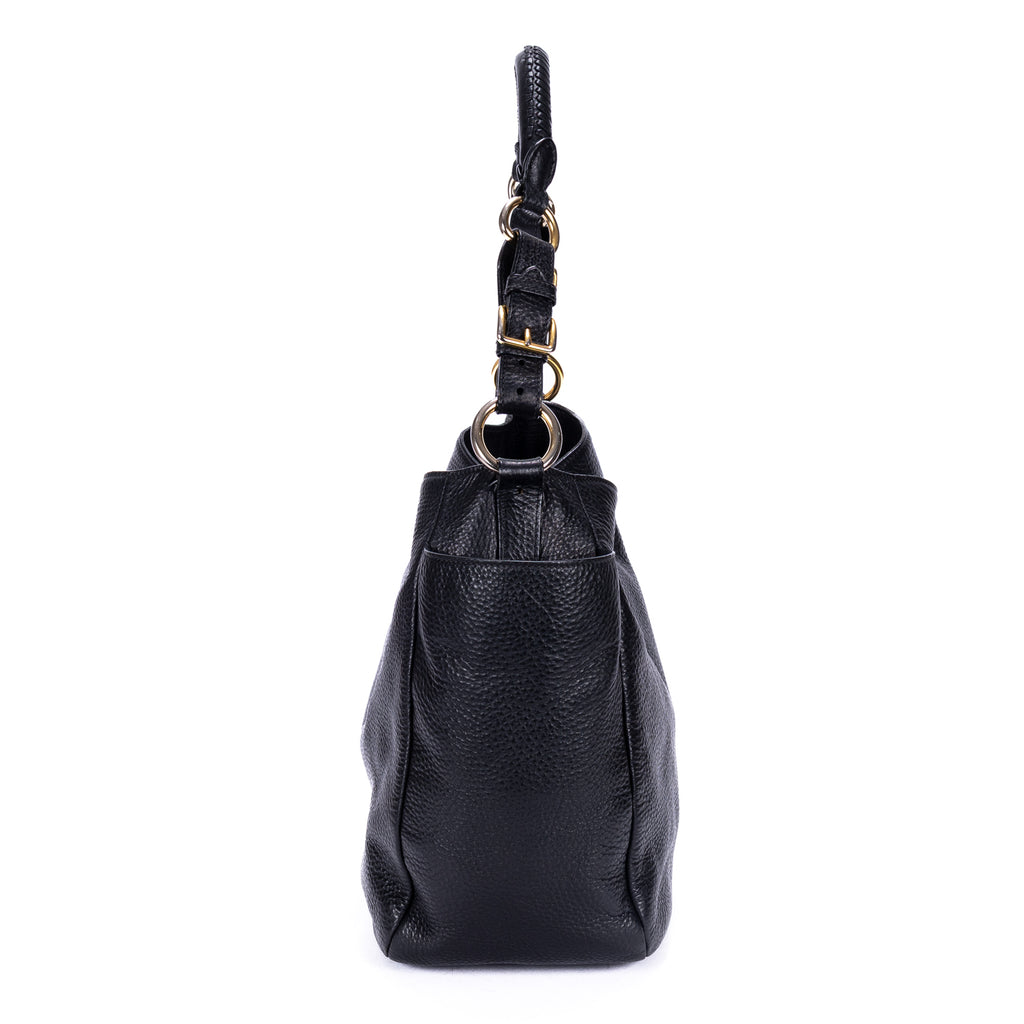 Sac d'Épaule Pochette Latérale Cabas Cuir Vitello Daino Noir