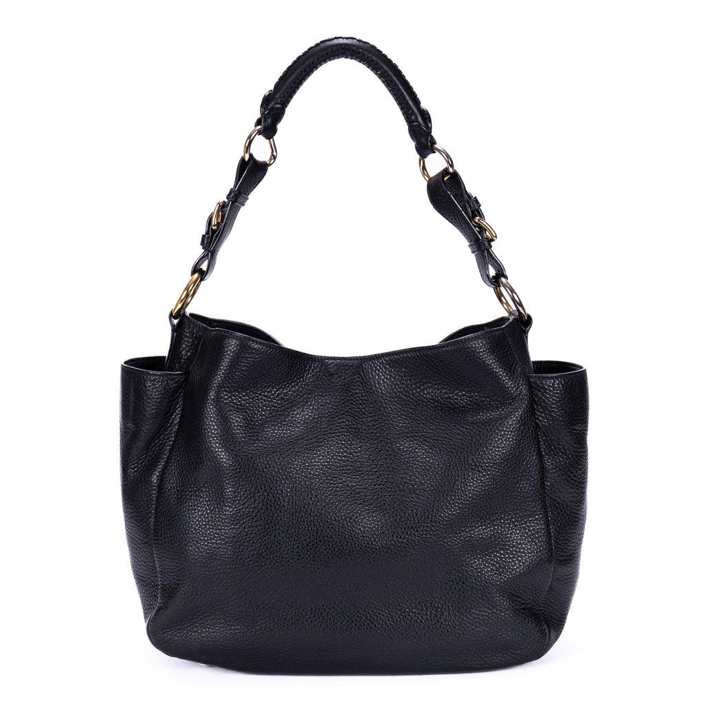 Sac d'Épaule Pochette Latérale Cabas Cuir Vitello Daino Noir