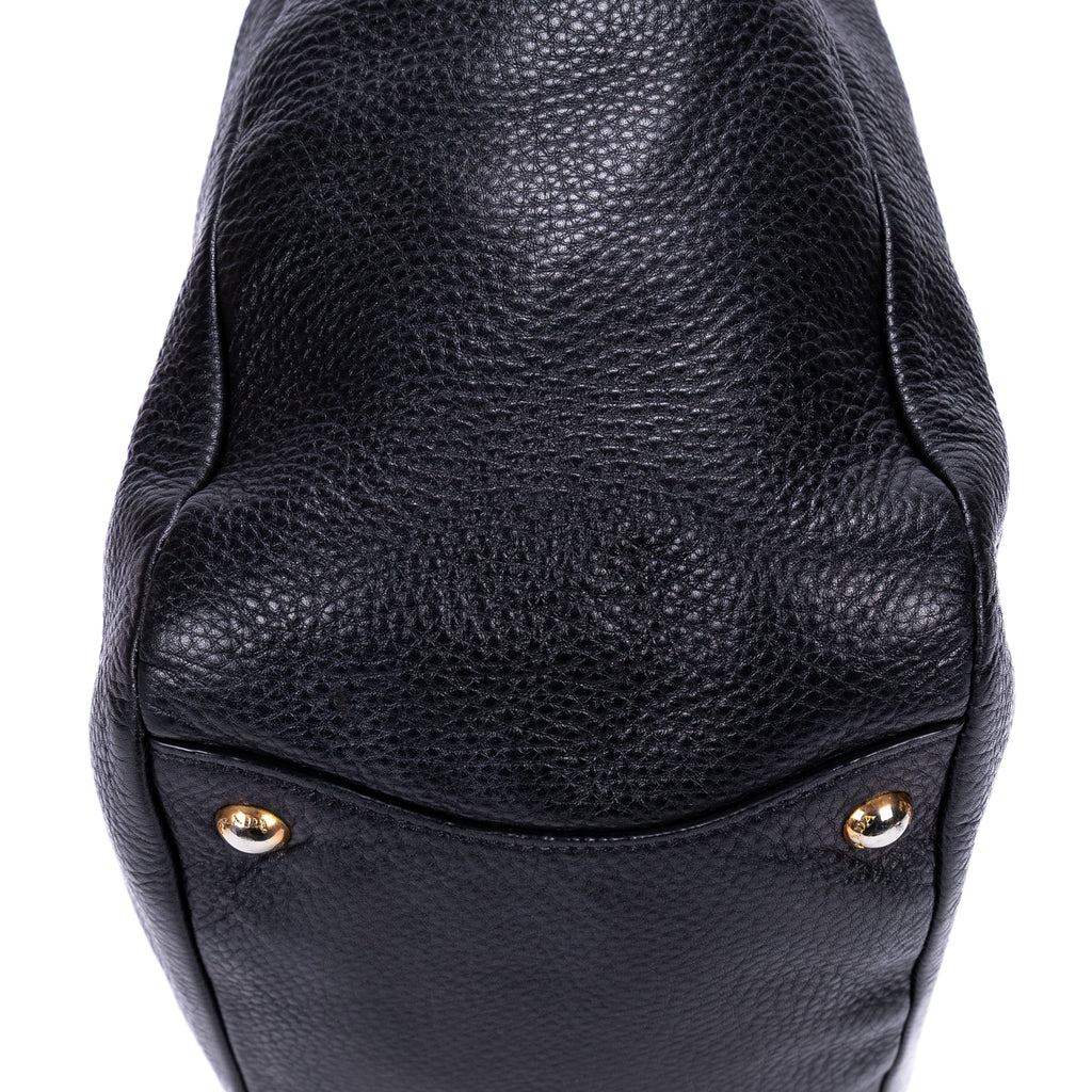Sac d'Épaule Pochette Latérale Cabas Cuir Vitello Daino Noir