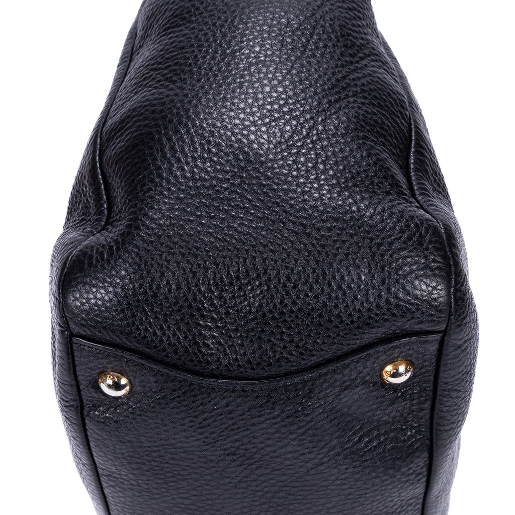 Sac d'Épaule Pochette Latérale Cabas Cuir Vitello Daino Noir