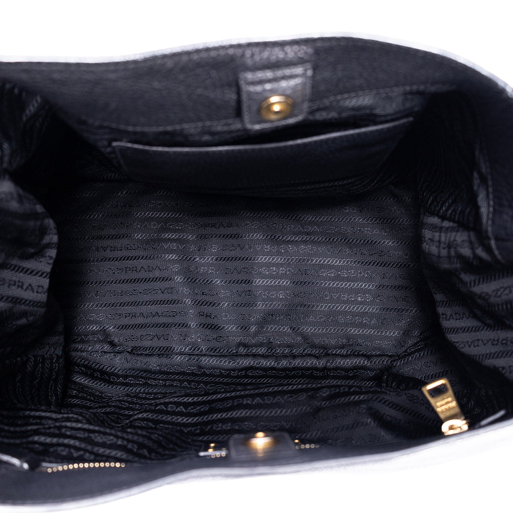 Sac d'Épaule Pochette Latérale Cabas Cuir Vitello Daino Noir