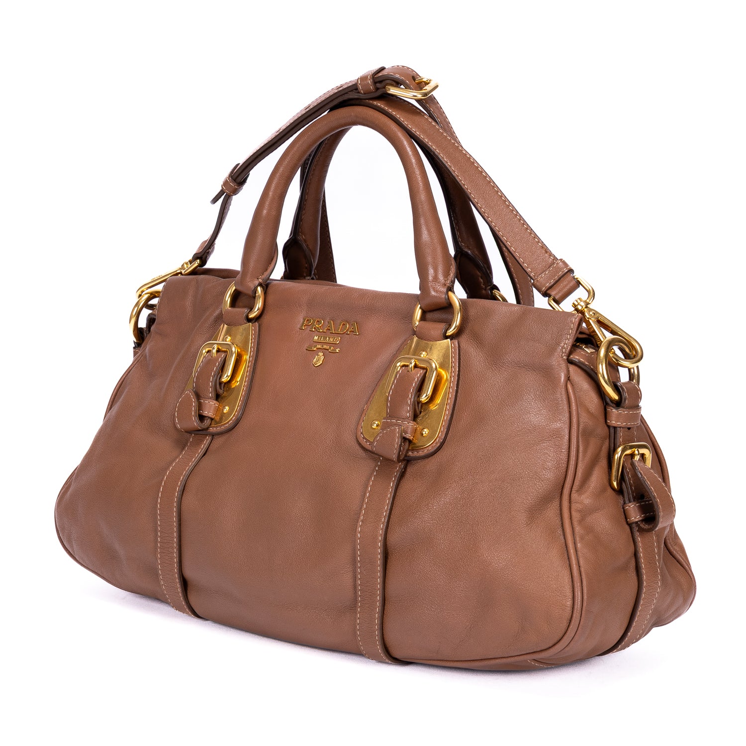 Sac à Épaule Bauletto en Cuir de Veau Marron