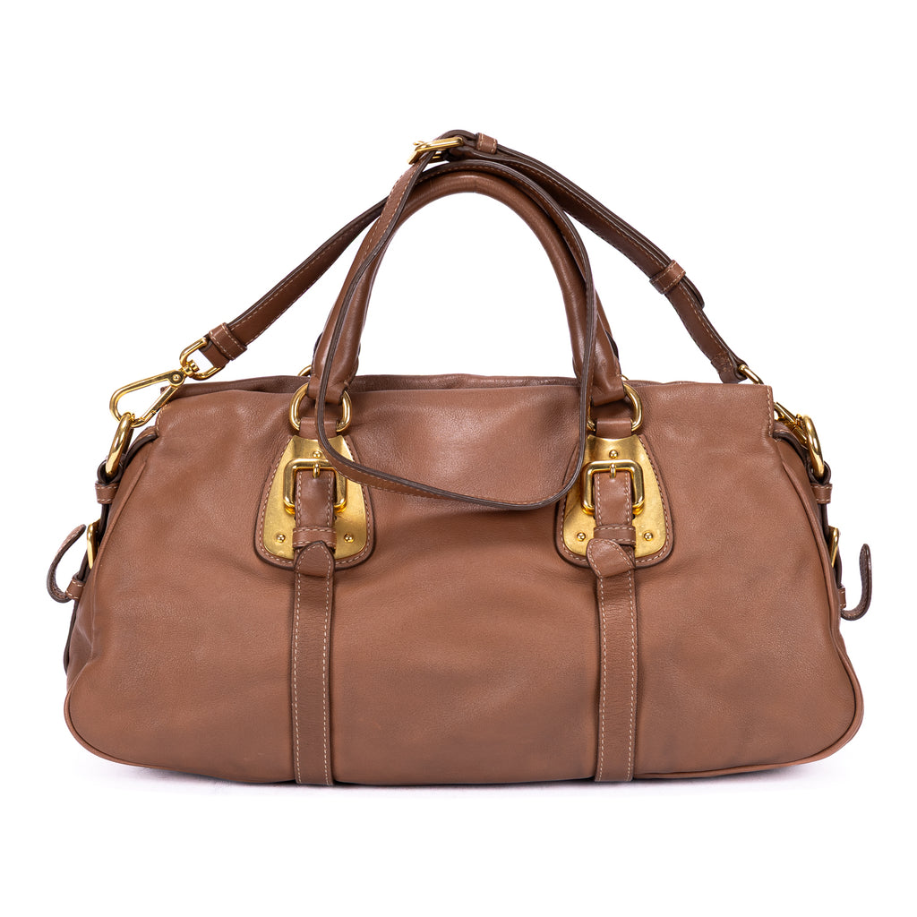 Sac à Épaule Bauletto en Cuir de Veau Marron