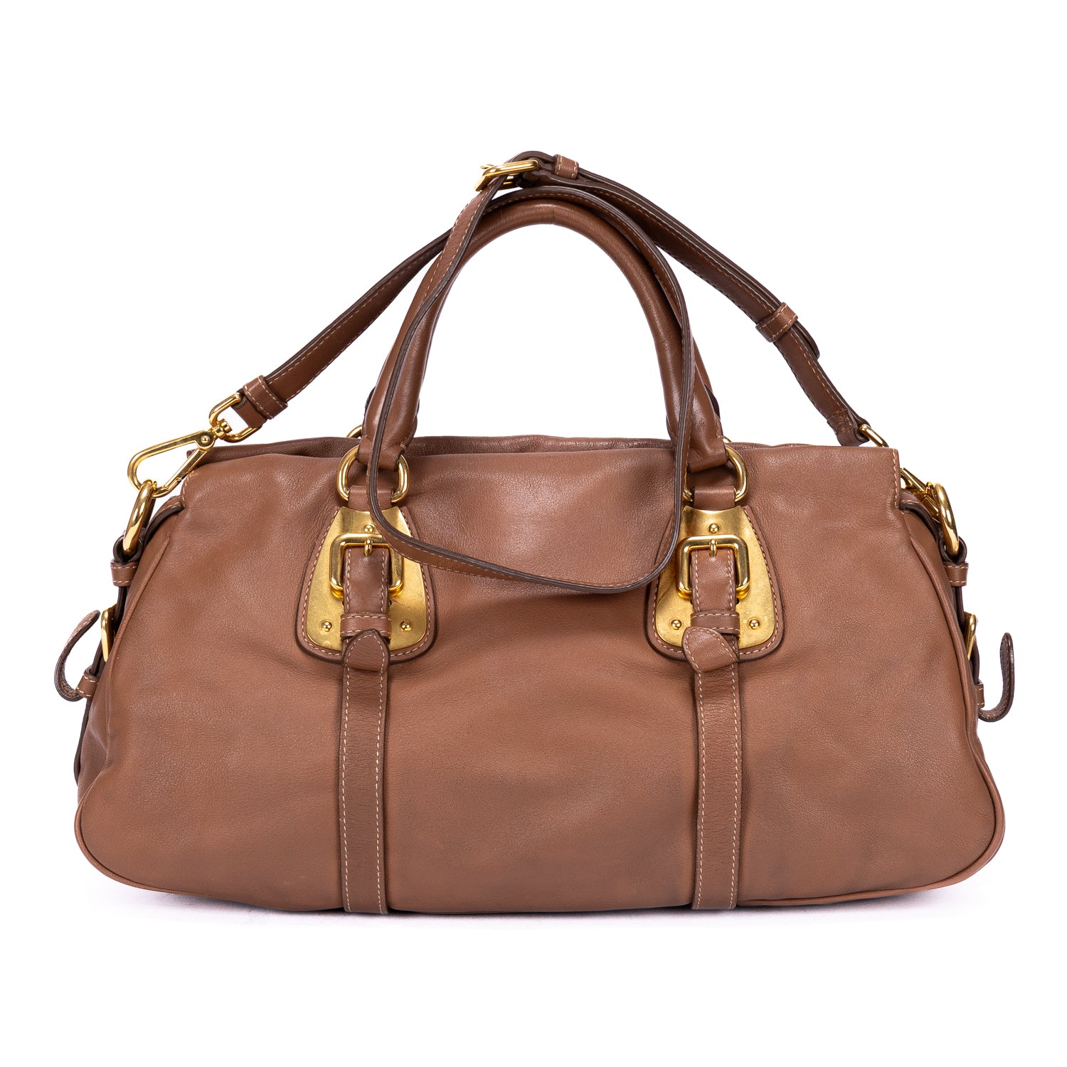 Sac à Épaule Bauletto en Cuir de Veau Marron