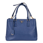 Sac bandoulière double zip cabas Galleria en cuir Saffiano bleu marine