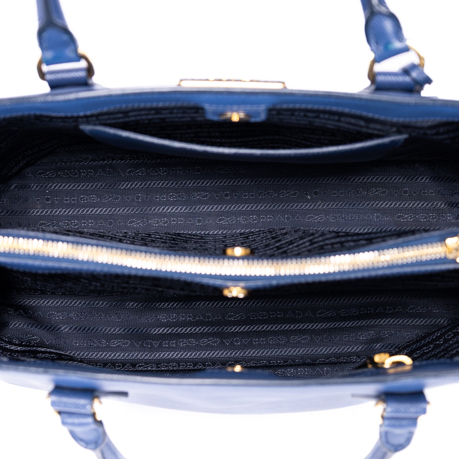 Sac bandoulière double zip cabas Galleria en cuir Saffiano bleu marine