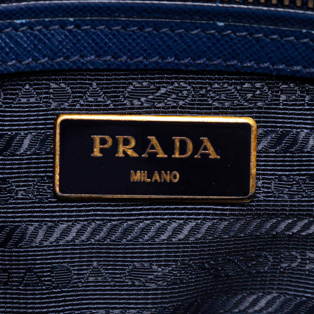 Sac bandoulière double zip cabas Galleria en cuir Saffiano bleu marine