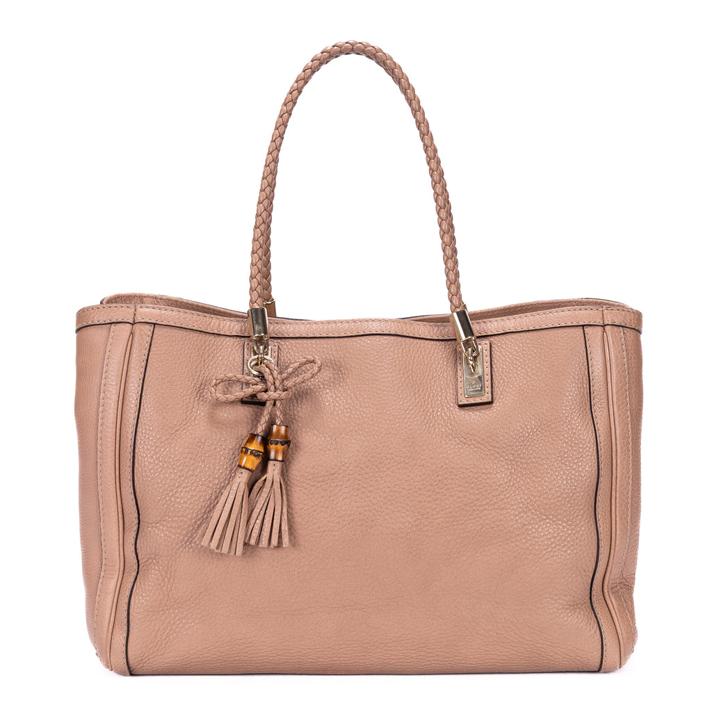 Bolso de Hombro Bella Bambú Piel de Becerro Granulada Rosa