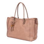Bolso de Hombro Bella Bambú Piel de Becerro Granulada Rosa
