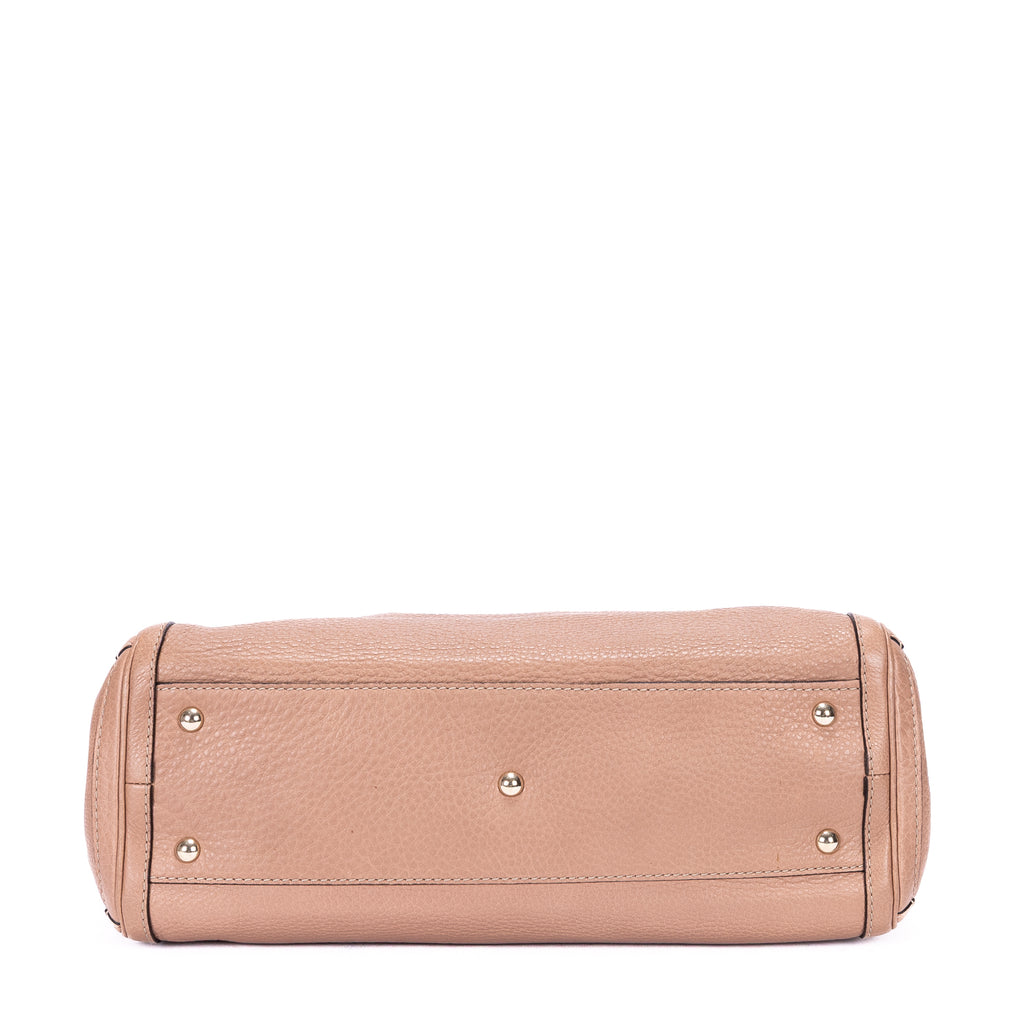 Bolso de Hombro Bella Bambú Piel de Becerro Granulada Rosa