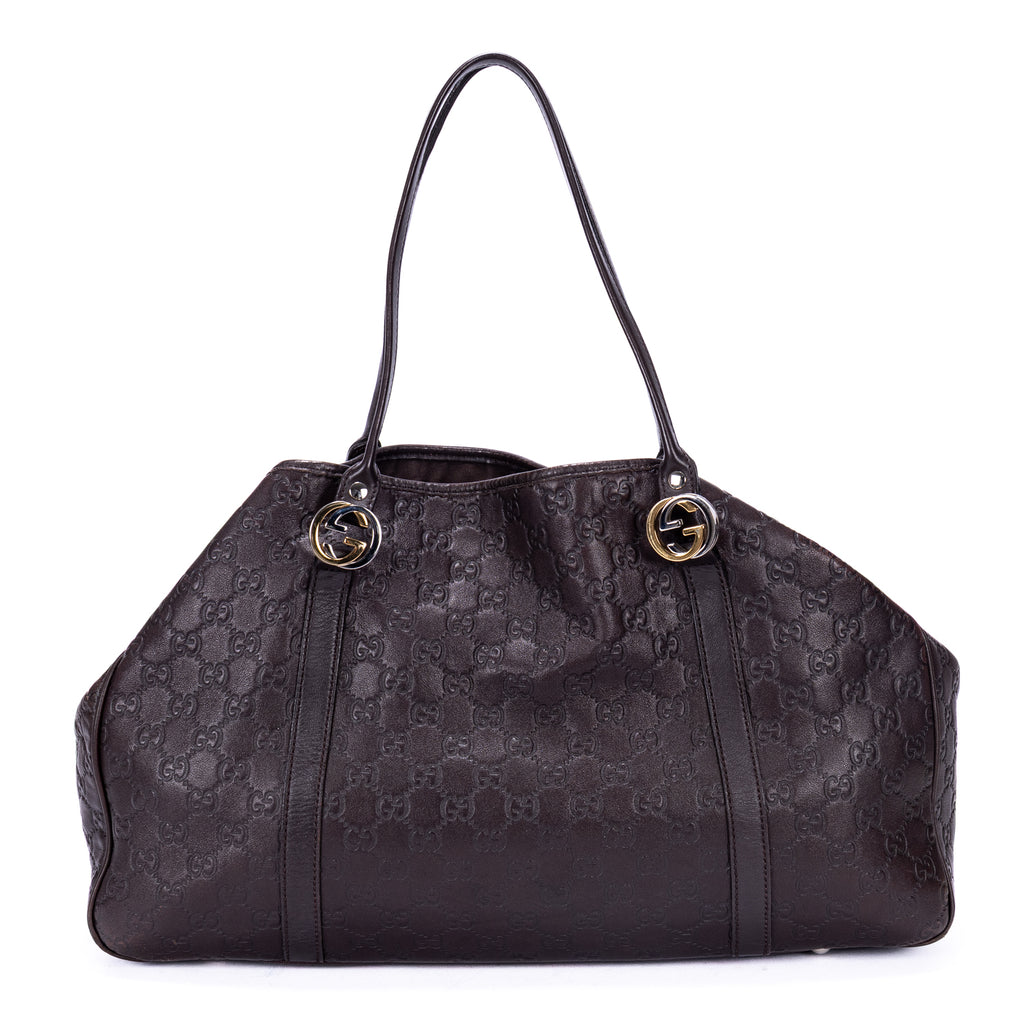 Sac Porté Épaule Sukey Cabas Cuir Gaufré Guccissima Marron Foncé