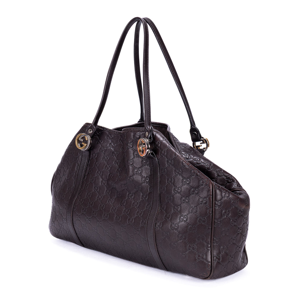 Sac Porté Épaule Sukey Cabas Cuir Gaufré Guccissima Marron Foncé